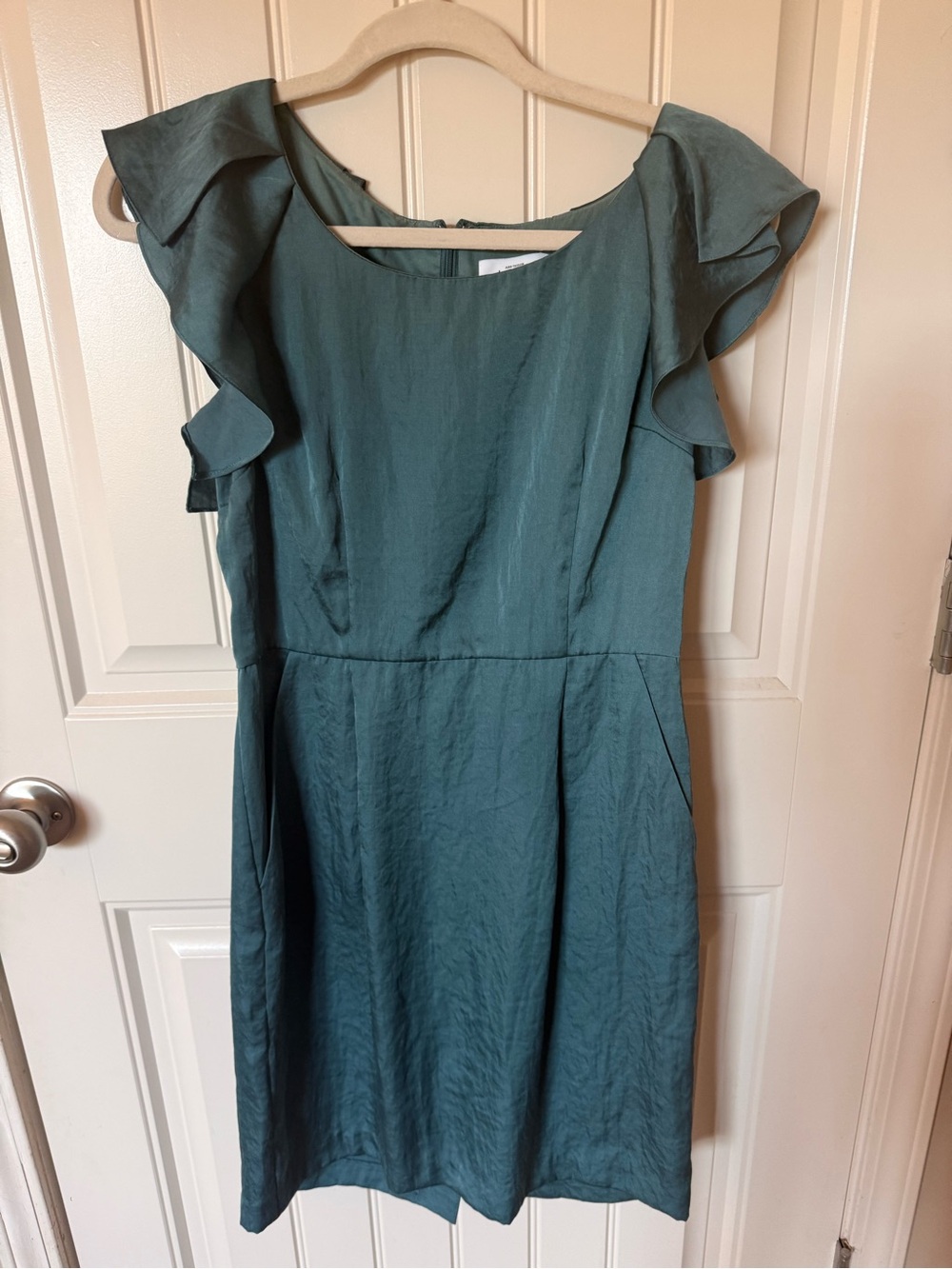 LOFT Teal Ruffle Sleeve Midi Dress